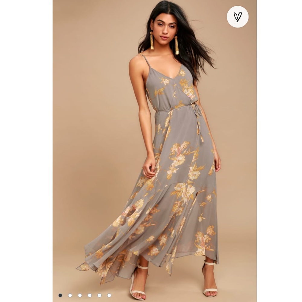 Lulus Grey Floral Print Maxi Dress